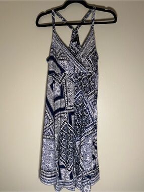 INC International Concepts Blue and White Printed Embellished Sundress Size L